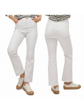 NEW Mango Sienna High Waist Cropped Flare Leg White Denim Stretch Jeans US 2